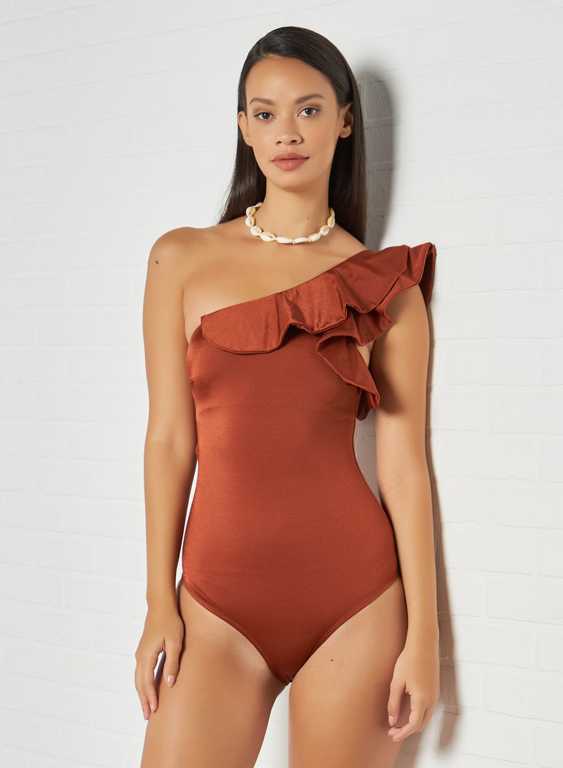 trendyol - Ruffle One Shoulder Swimsuit Cinamon - Image 1
