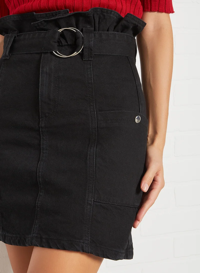 trendyol Paperbag Waist Denim Mini Skirt Black