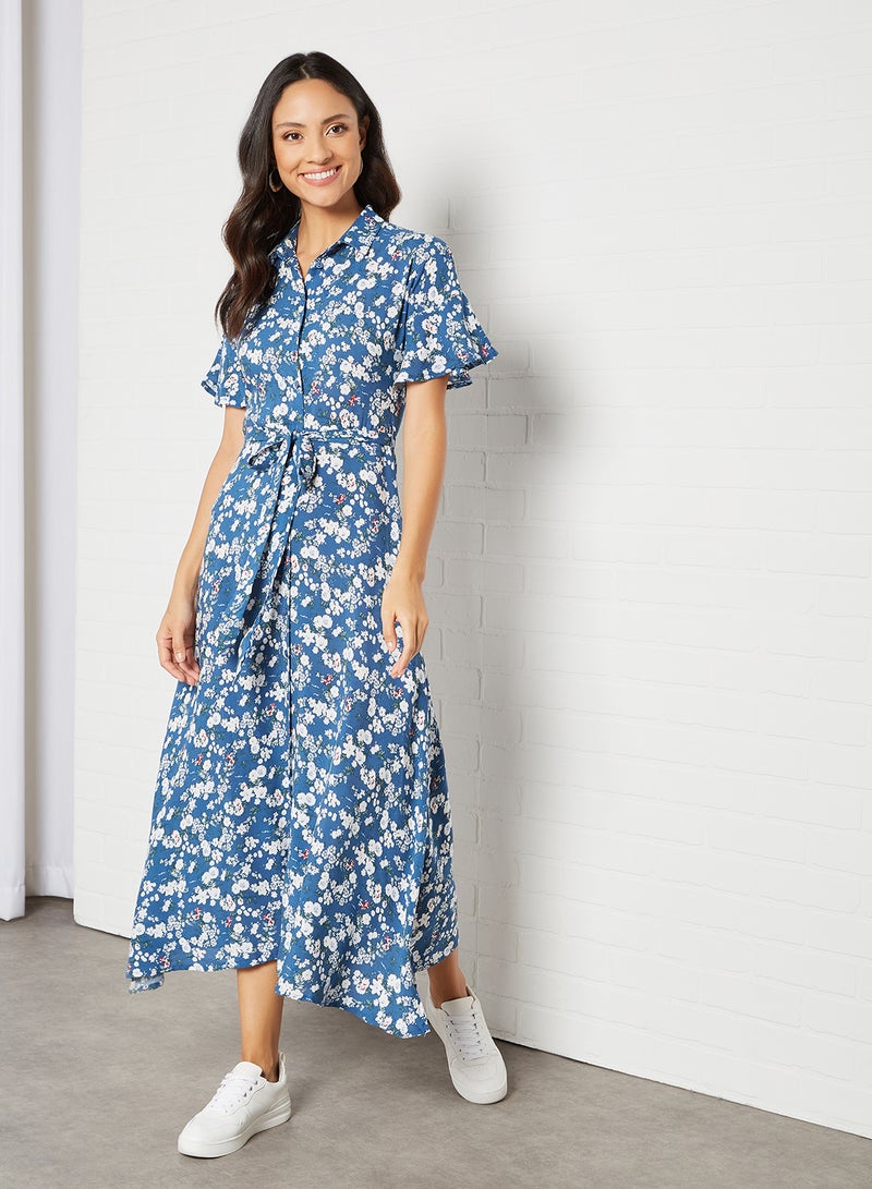 trendyol - Printed Tie-Up Dress Navy - Image 1