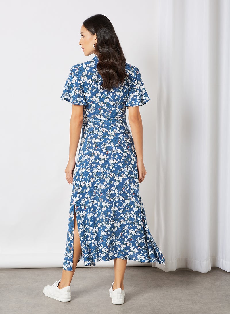 trendyol - Printed Tie-Up Dress Navy - Image 1