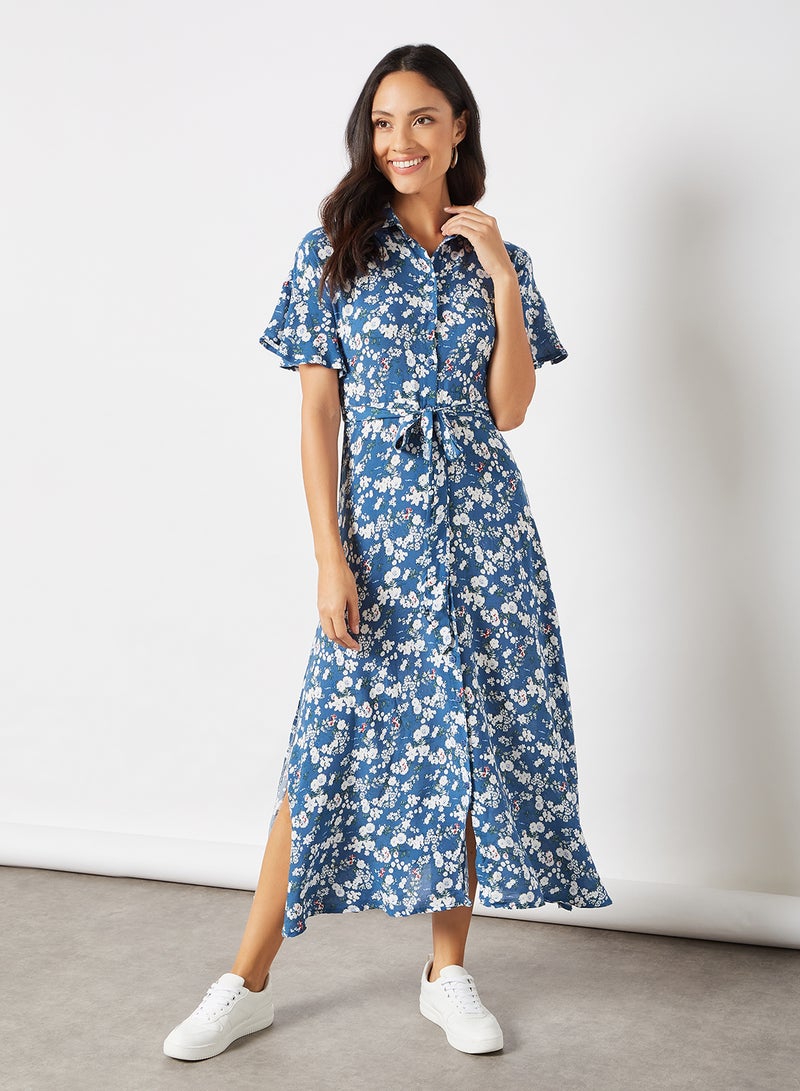 trendyol - Printed Tie-Up Dress Navy - Image 1