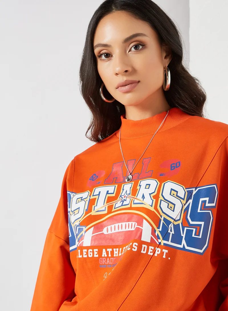 trendyol Graphic Print Sweatshirt Orange