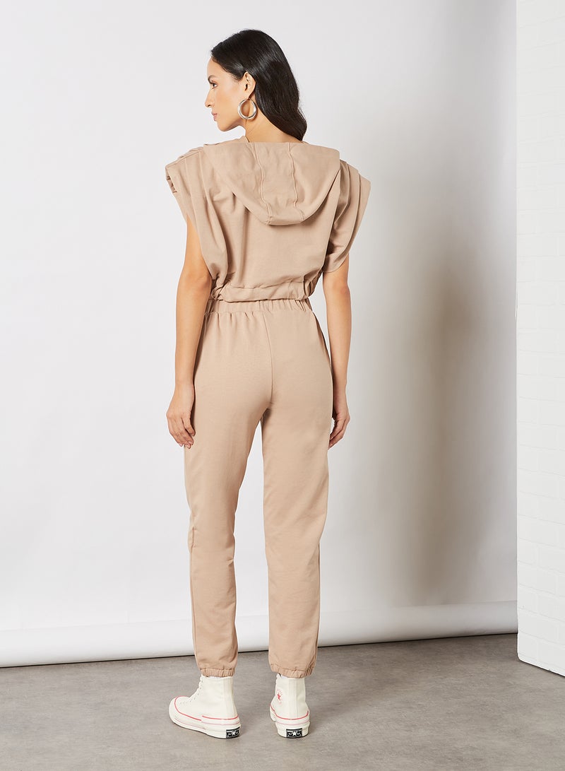 trendyol - Cropped Hoodie and Sweatpants Set Camel - Image 1