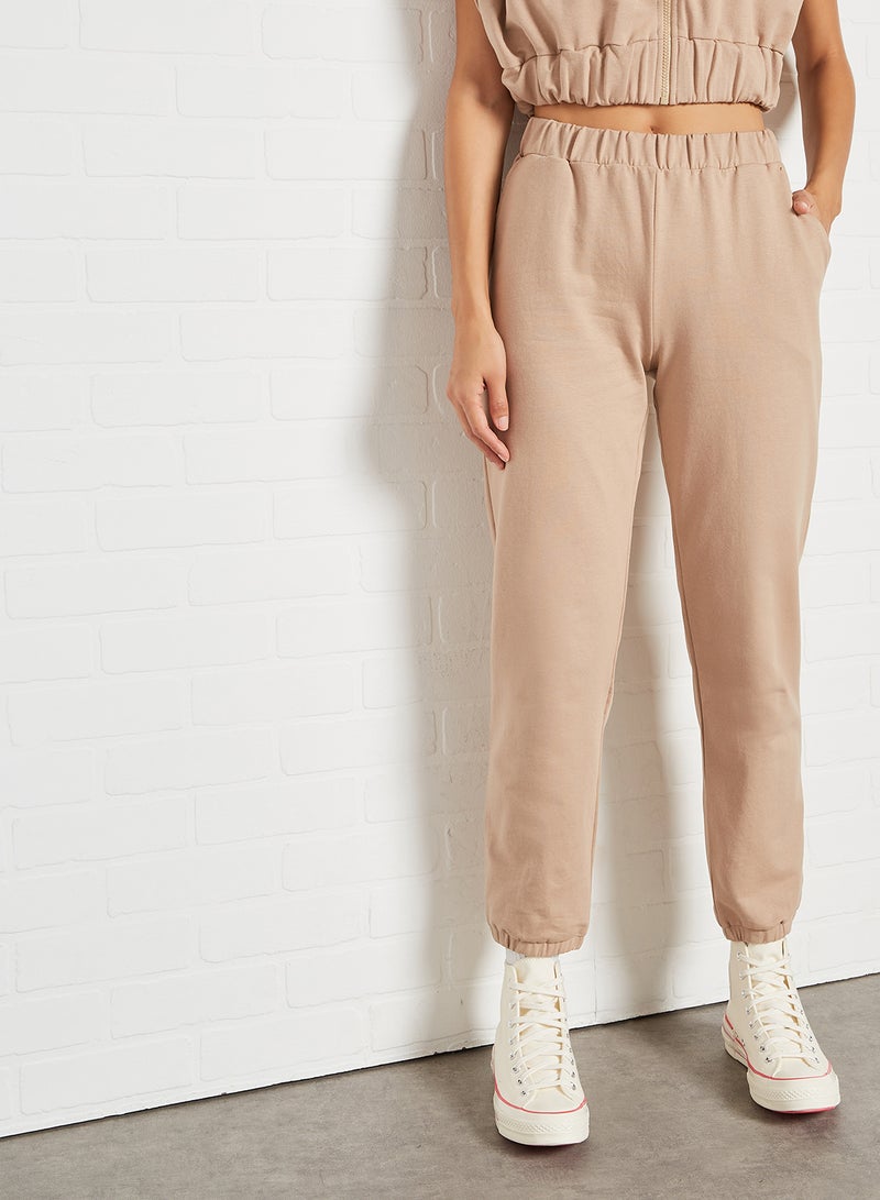 trendyol - Cropped Hoodie and Sweatpants Set Camel - Image 1
