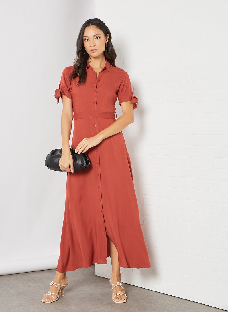 trendyol Bow Detail Shirt Dress Brick  - Image 1