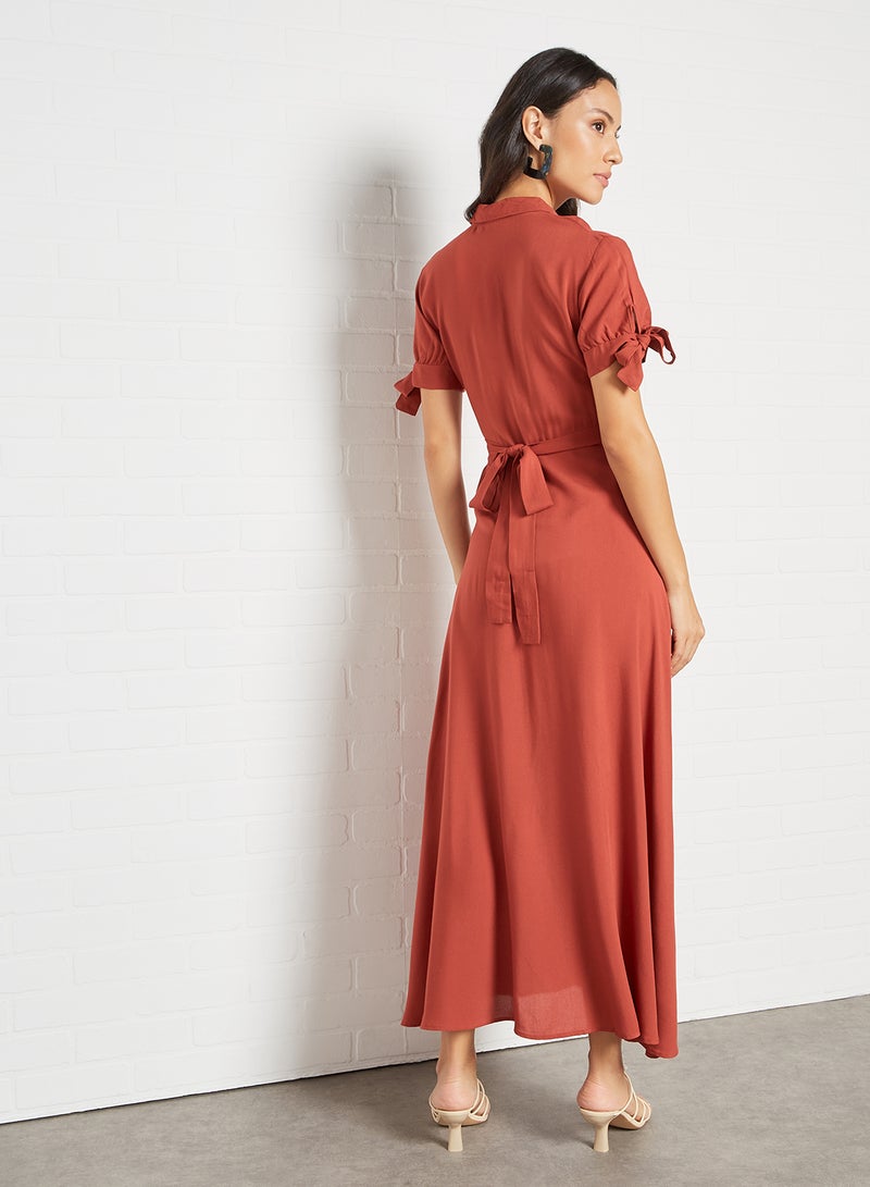 trendyol Bow Detail Shirt Dress Brick  - Image 2