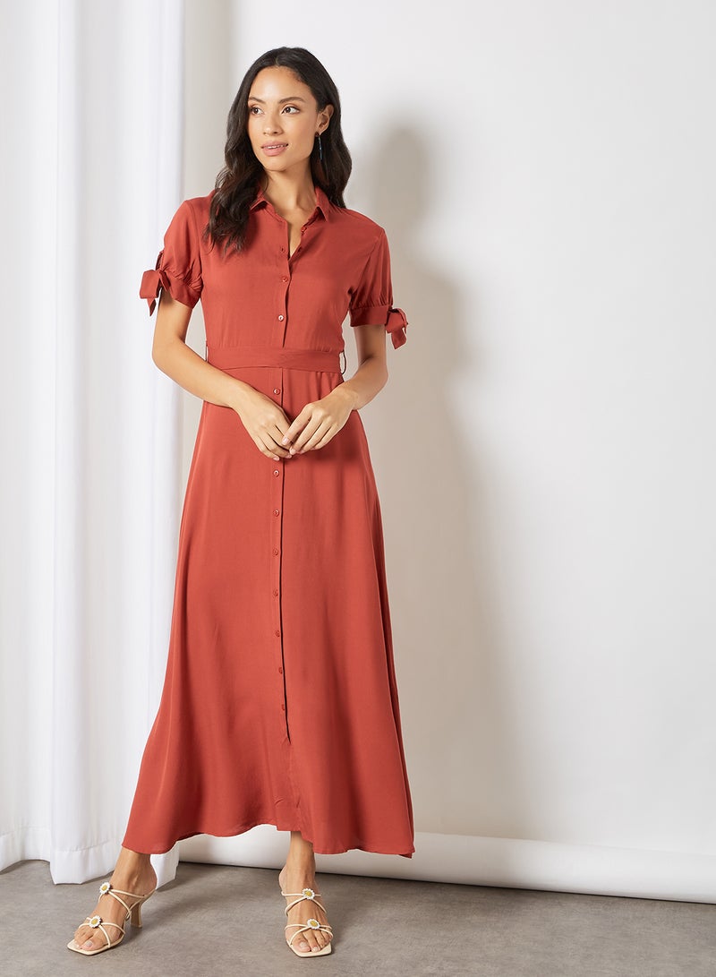 trendyol Bow Detail Shirt Dress Brick  - Image 3