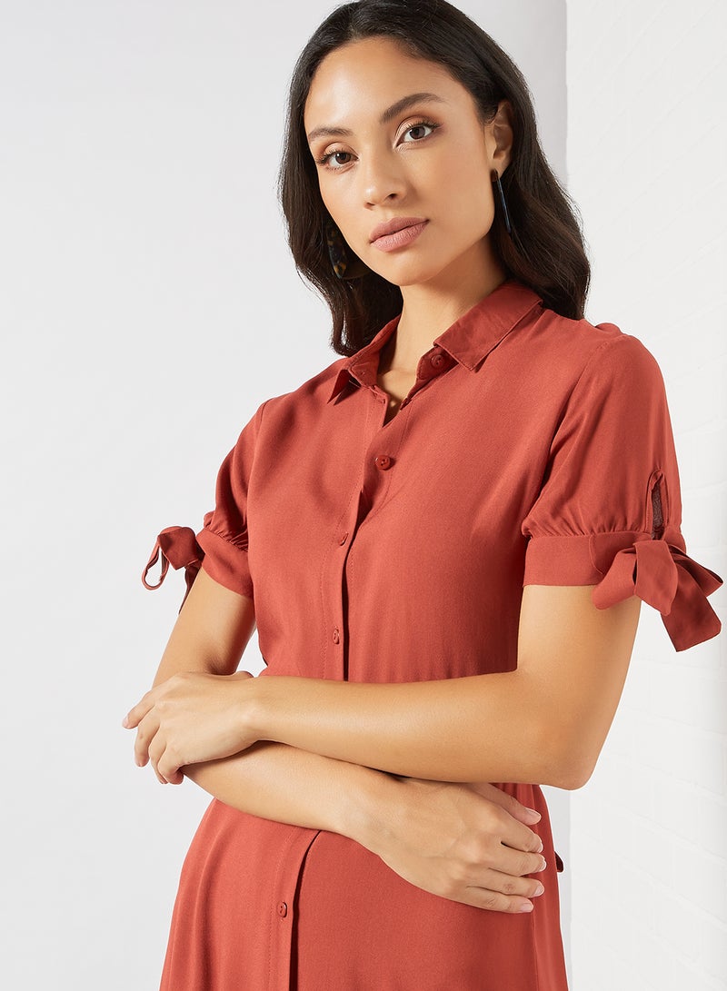 trendyol Bow Detail Shirt Dress Brick  - Image 4