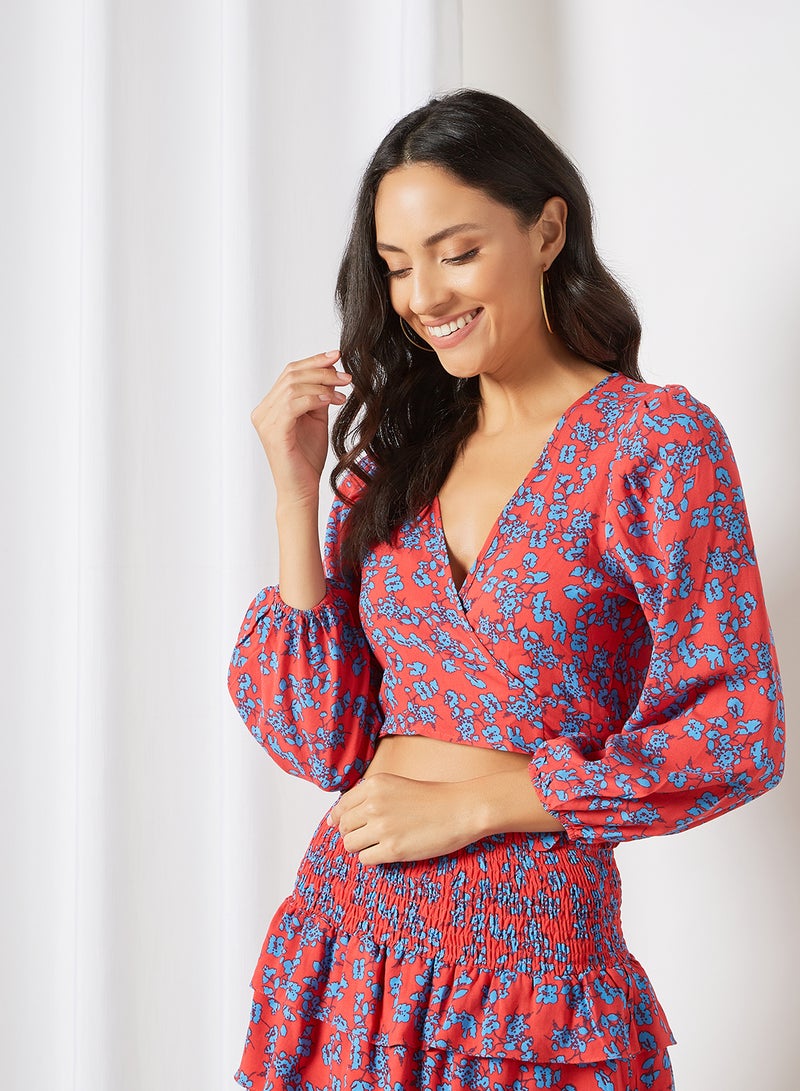 trendyol - Floral Print Top & Skirt Set Red - Image 1