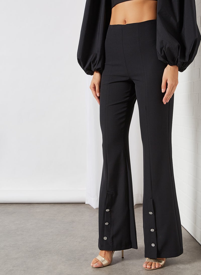 Button Detail Flared Pants Black - v1618568877/N45385060V_1