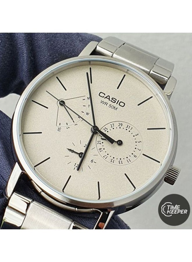 كاسيو ساعة يد بعقارب مقاومة للماء بسوار من الإستانلس ستيل طراز MTP-E320D-9E - قياس 47 مم - لون فضي للرجال - Image 4
