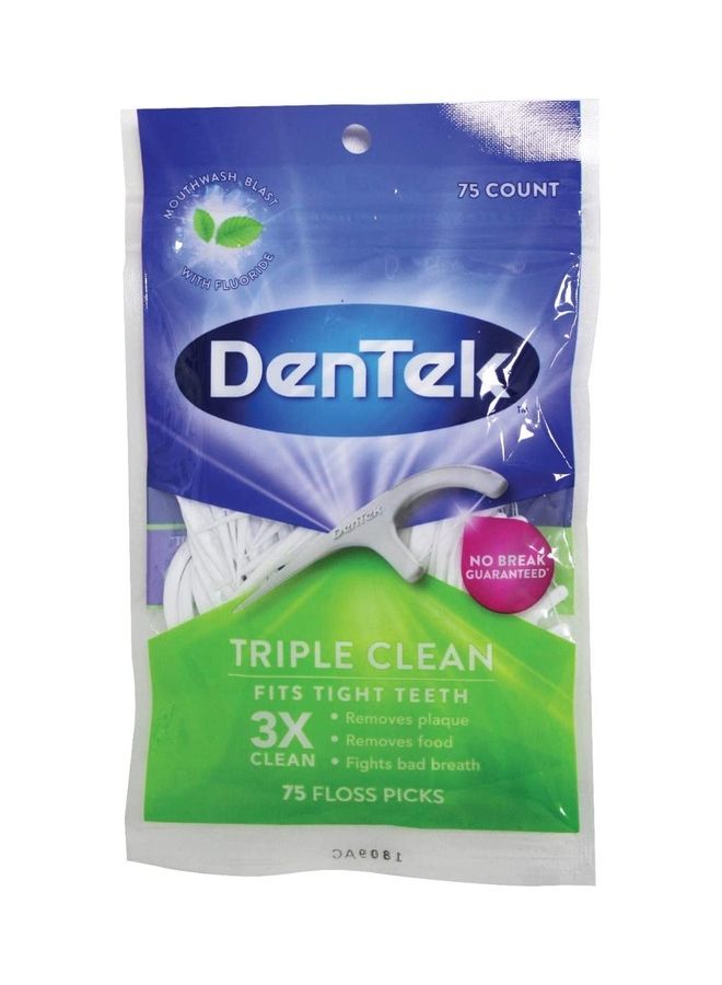 Dentek - 75-Count Triple Clean Floss Picks White 75grams - Image 1
