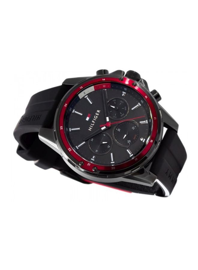 تومي هيلفيغر ساعة يد ماسون بعقارب وسوار من السيليكون بتصميم دائري مقاس 45 مم - لون أسود - 1791793 للرجال - Image 4