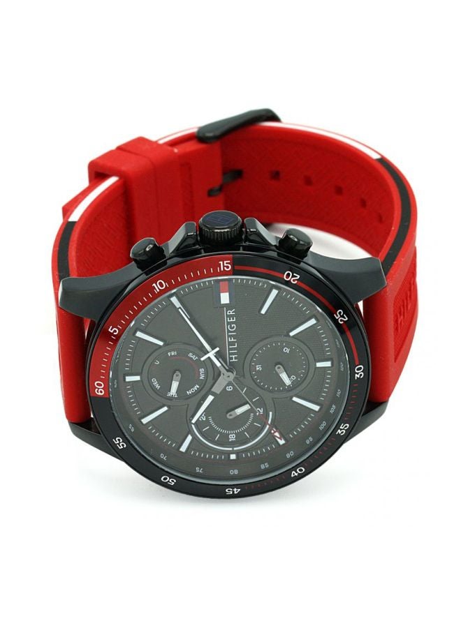TOMMY HILFIGER Men's Round Shape Silicone Strap Analog Wrist Watch 46 mm - Red - 1791722  - Image 5
