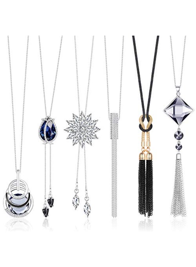 Jstyle 6 Pair Of Silver Plated Flower Tassel Necklace - Image 1