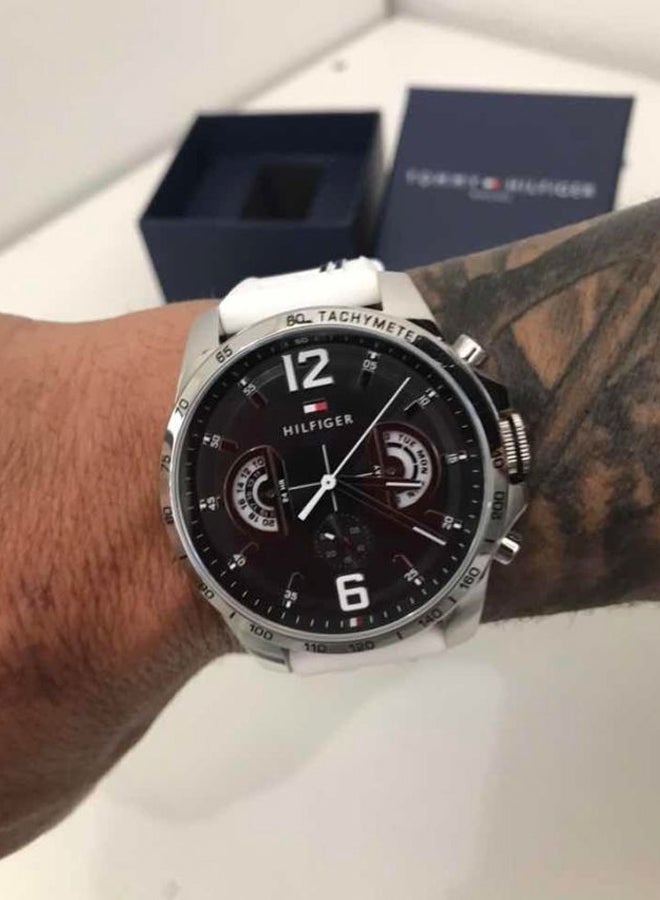 TOMMY HILFIGER - Men's Decker Round Shape Silicone Strap Chronograph Wrist Watch 46 mm - White - 1791475 - Image 1