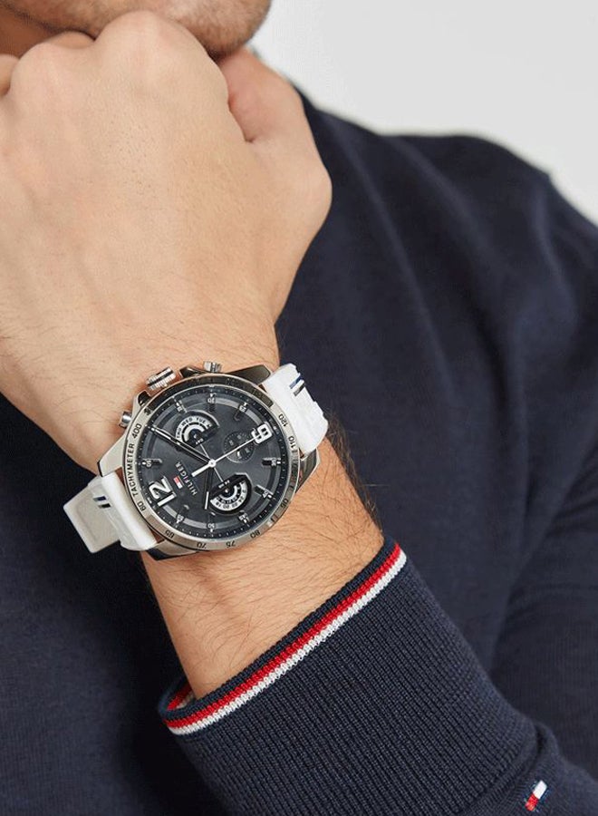 TOMMY HILFIGER - Men's Decker Round Shape Silicone Strap Chronograph Wrist Watch 46 mm - White - 1791475 - Image 1