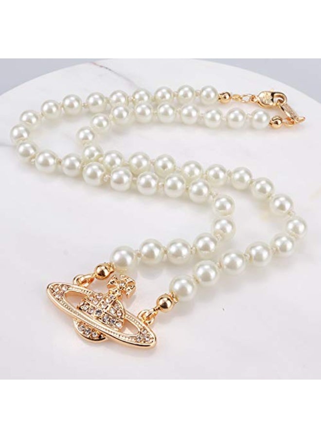 Beaded Rhinestone Saturn Planet Necklace  - Image 2