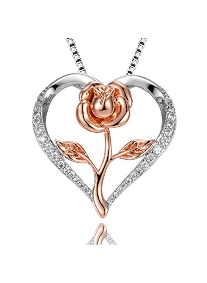 14 Karat White Gold Plated Heart Pendant Necklace