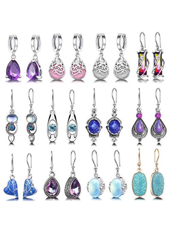 12 Pairs Of Teardrop Crystal Dangle Earrings