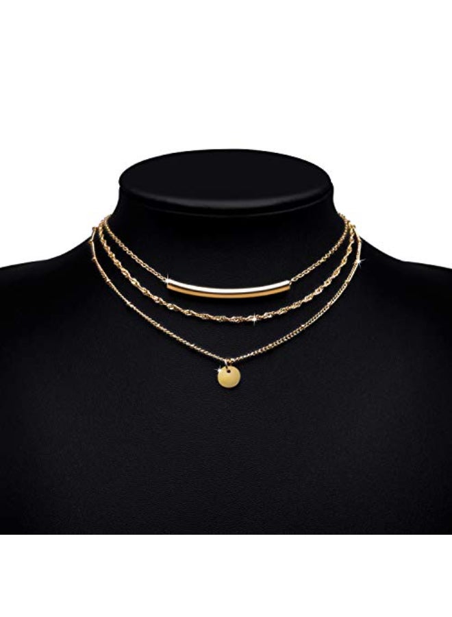 Layered Coin Tube Pendant Choker Necklace - Image 2