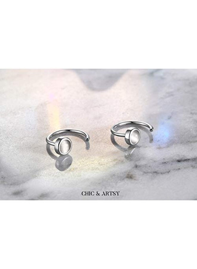 Moonstone Huggie Hoop Earrings - Image 3
