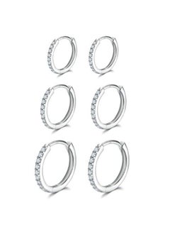 3 Pairs Of Sterling Small Hoop Earrings Set