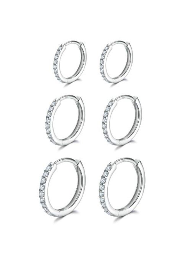 Generic - 3 Pairs Of Sterling Small Hoop Earrings Set - Image 1