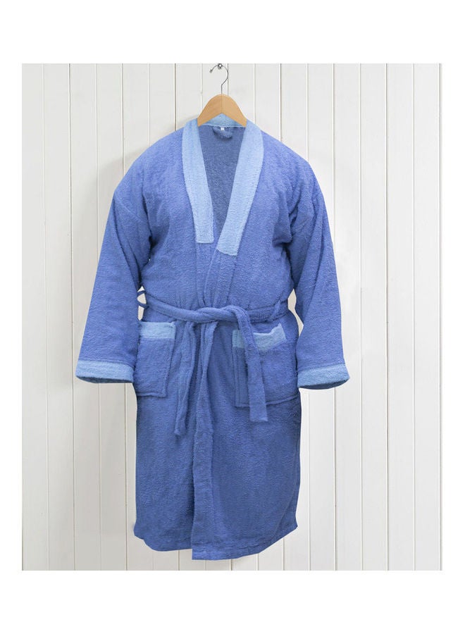 Soft Comfort Soft Cotton Terry Hooded Bathrobe With 2 Pockets Blue 99x107cm - Image 1