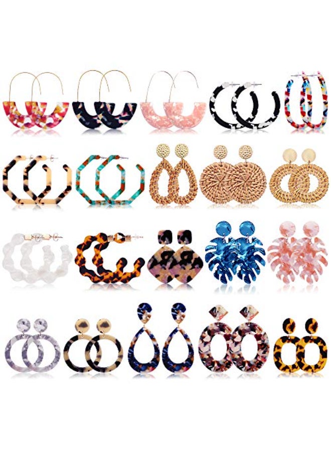 FIFATA 20 Pairs Of Rattan Drop Dangle Earrings - Image 1