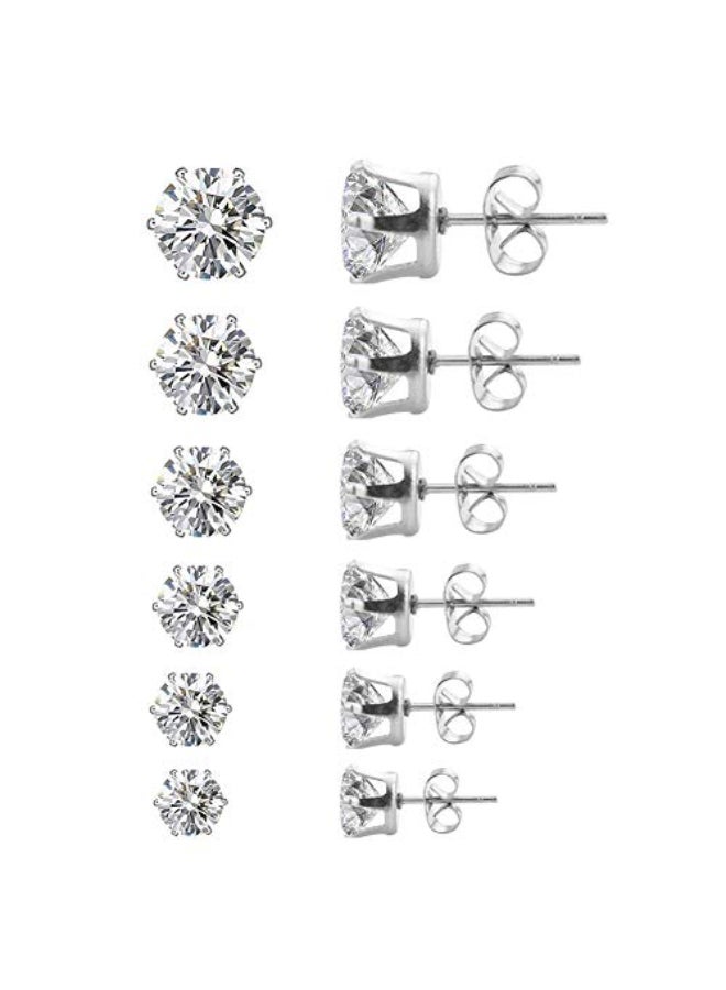 6 Pairs Of Cubic Zirconia Studs Earrings Set - Image 1