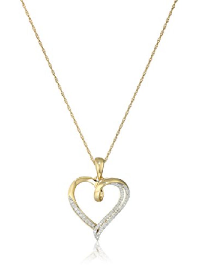 18 Karat Gold And 1/10 Ct Diamond Heart Pendant Necklace  - Image 1