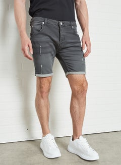 Washed Skinny Denim Shorts Charcoal Wash