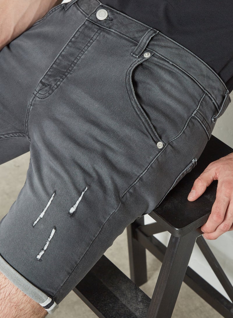 BRAVE SOUL - Washed Skinny Denim Shorts Charcoal Wash - Image 1