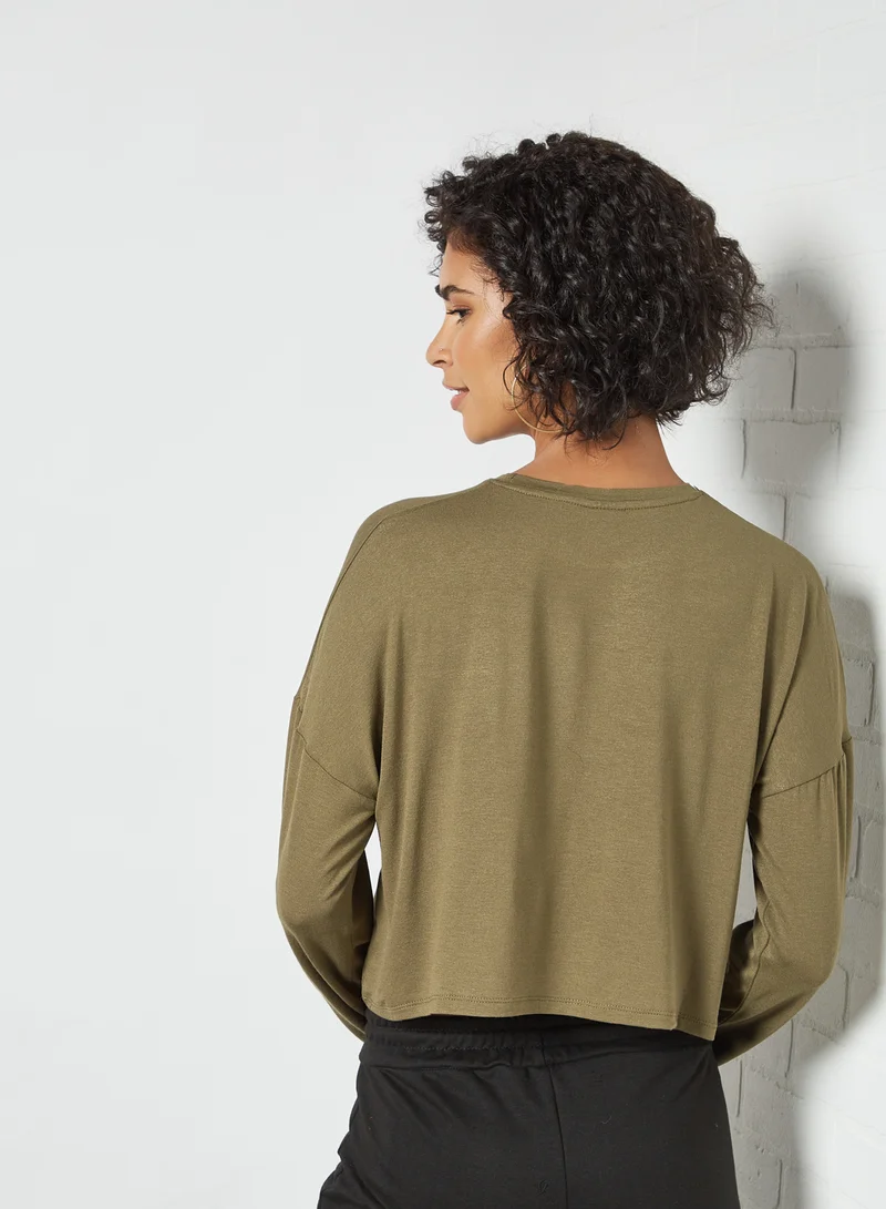 Sivvi x GenM Slogan Long Sleeve Crop Top Green