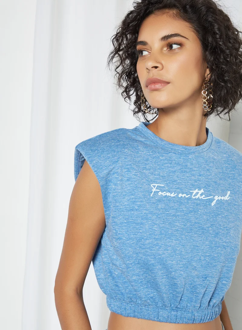 Sivvi x GenM Shoulder Pad Cropped T-Shirt Blue