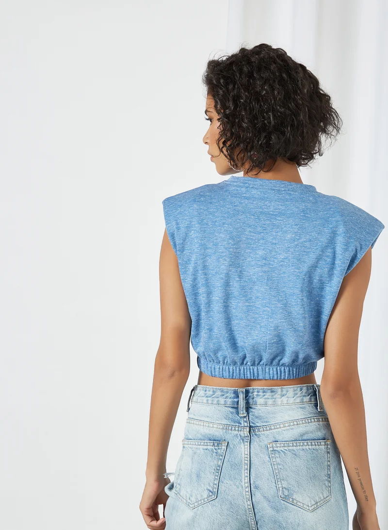 Sivvi x GenM Shoulder Pad Cropped T-Shirt Blue