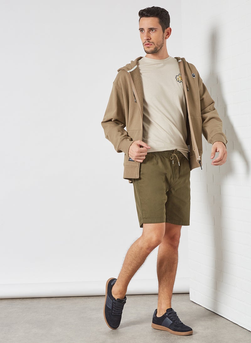 BRAVE SOUL - Elasticated Waist Shorts Khaki - Image 1