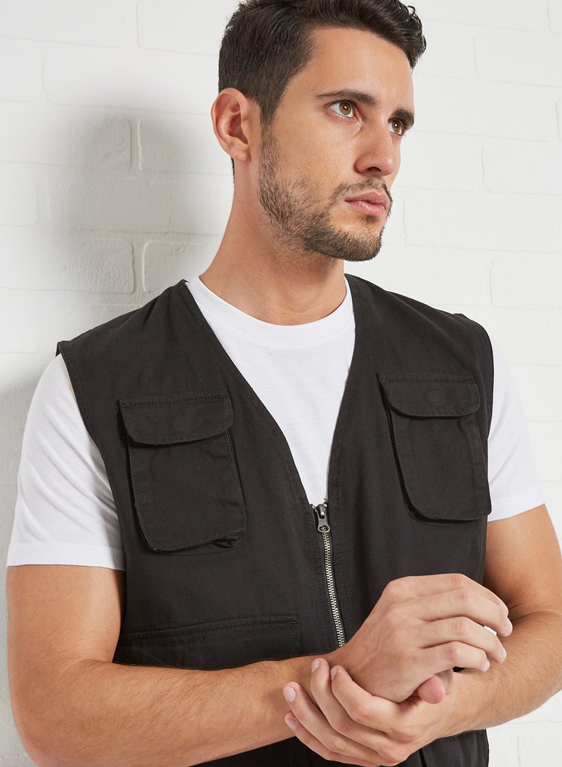 BRAVE SOUL Utility Gilet Black  - Image 4
