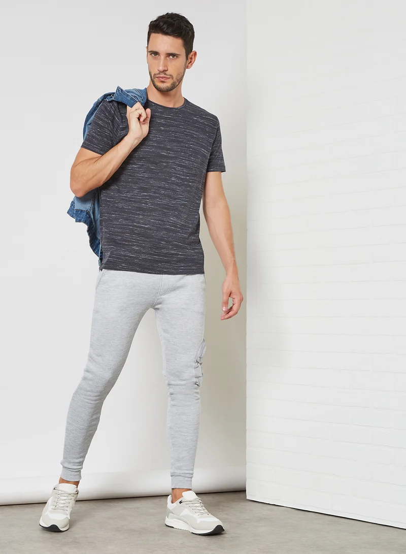 BRAVE SOUL Crew Neck T-Shirt Rich Navy/Ecru