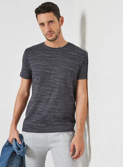 BRAVE SOUL Crew Neck T-Shirt Rich Navy/Ecru