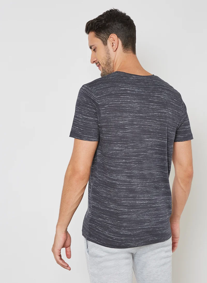 BRAVE SOUL Crew Neck T-Shirt Rich Navy/Ecru