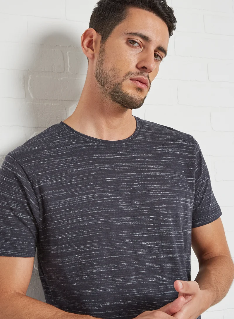 BRAVE SOUL Crew Neck T-Shirt Rich Navy/Ecru
