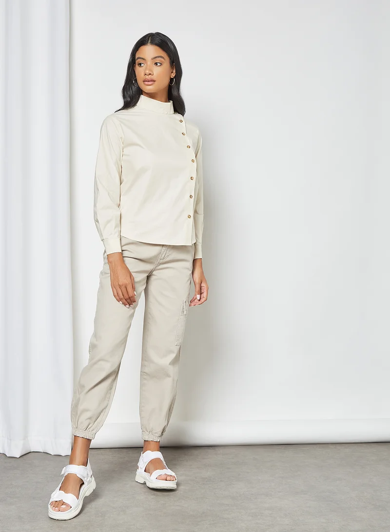 trendyol High-Waist Cuffed Jeans Stone