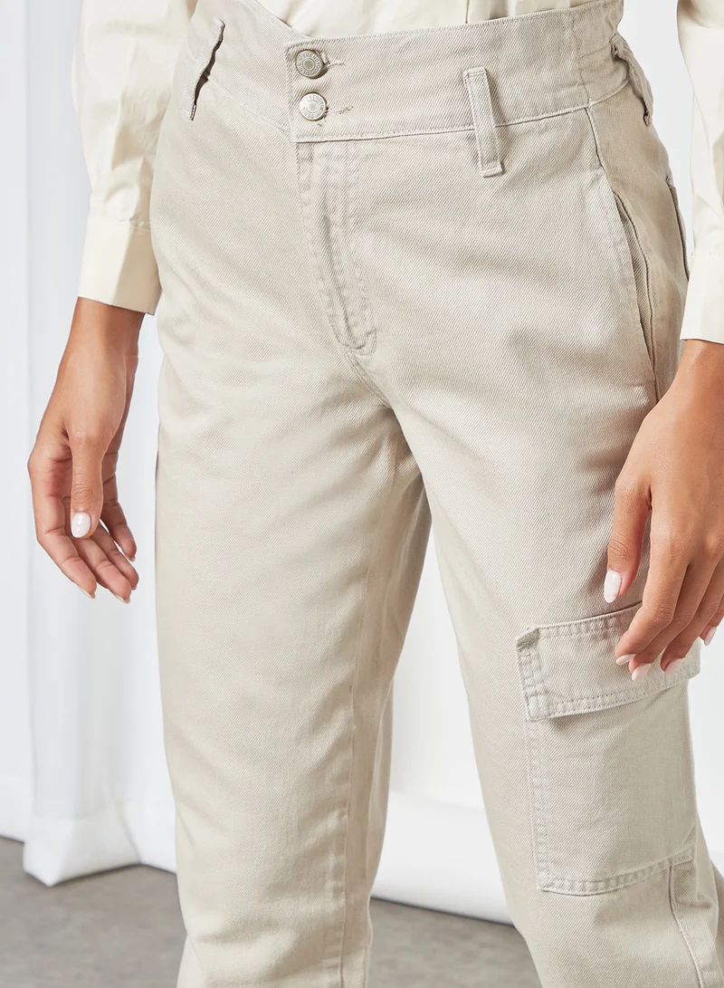trendyol High-Waist Cuffed Jeans Stone