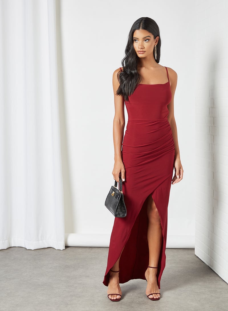 trendyol Front Slit Maxi Dress Burgundy  - Image 1