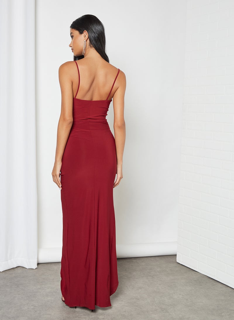 trendyol Front Slit Maxi Dress Burgundy  - Image 2