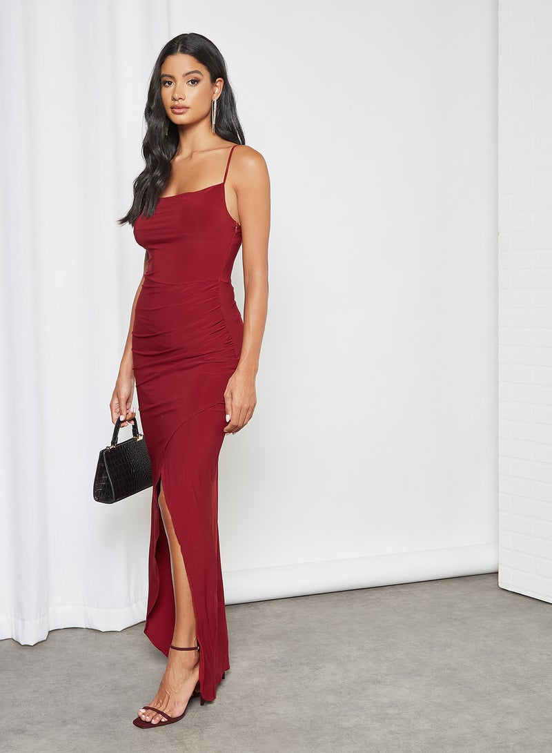 trendyol Front Slit Maxi Dress Burgundy  - Image 3