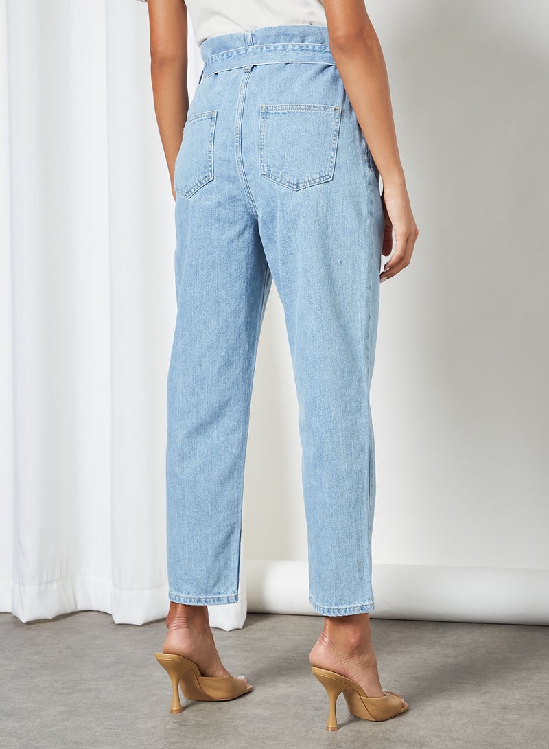 trendyol - Belted High-Waist Slouchy Jeans Clear Blue - Image 1