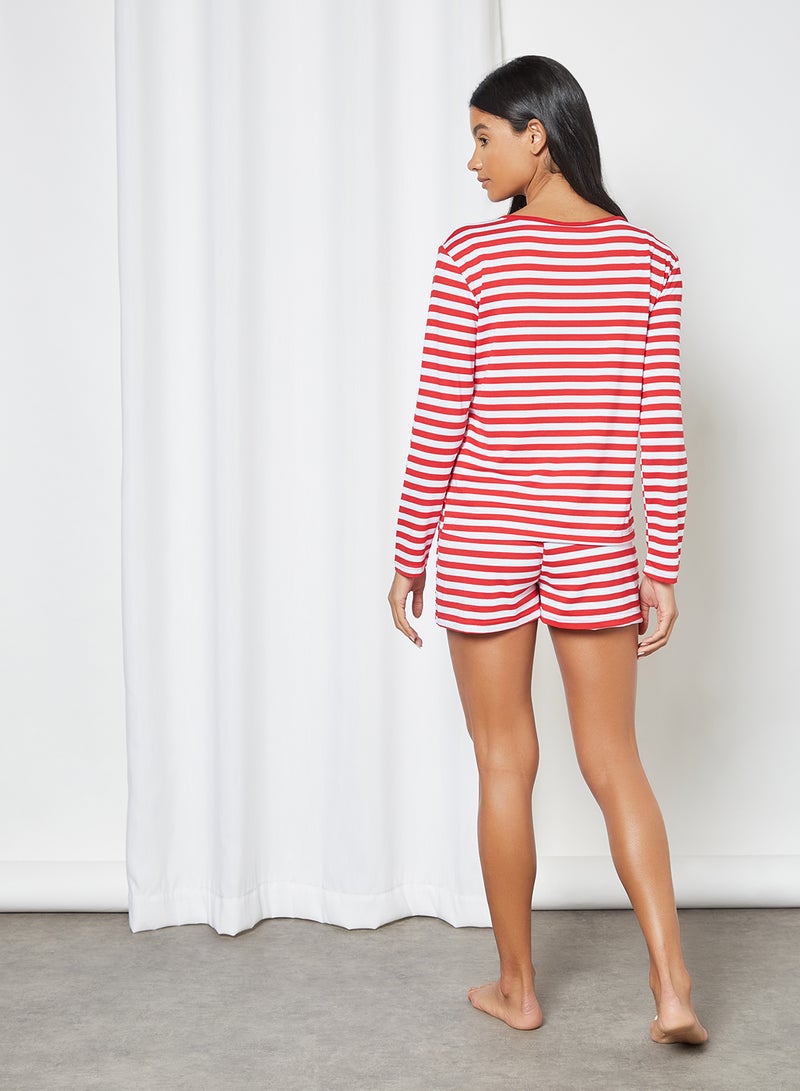 trendyol - Striped Lounge Shorts Set Red - Image 1